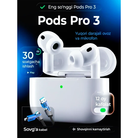 Pods pro 3 simsiz quloqchin ANC, Android va iPhone uchun